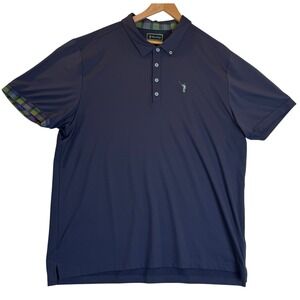 WILLIAM MURRAY Navy Golf Polo Shirt Tartan Trim Performance Stretch Men's Sz XXL